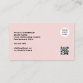 Minimale Blush Pink Logo QR-Code PASTOR Visitenkarte (Rückseite)
