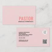 Minimale Blush Pink Logo QR-Code PASTOR Visitenkarte (Vorne/Hinten)