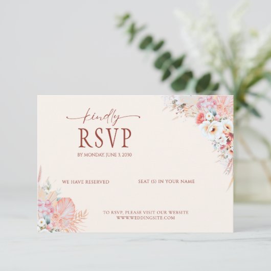 Minimale Blush QR Code UAWG Wedding Card | Boho RSVP Karte (Stehend Vorderseite)