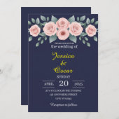 Minimale Blush- und Navy-Hochzeit Einladung (Vorne/Hinten)