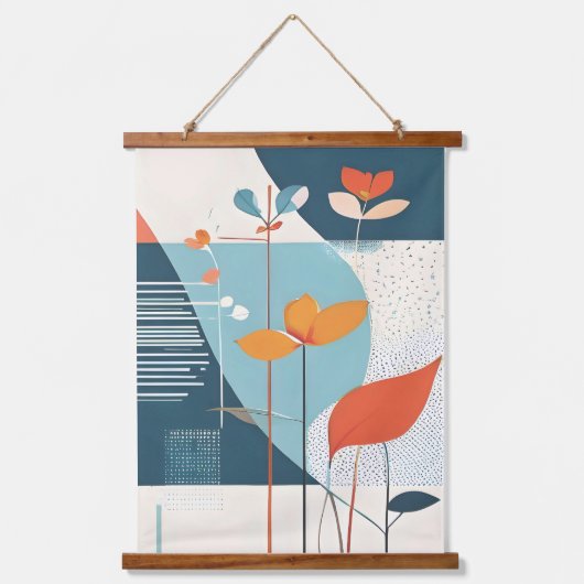 Minimale Blüte Wandteppich Mit Holzrahmen (Vorderseite)