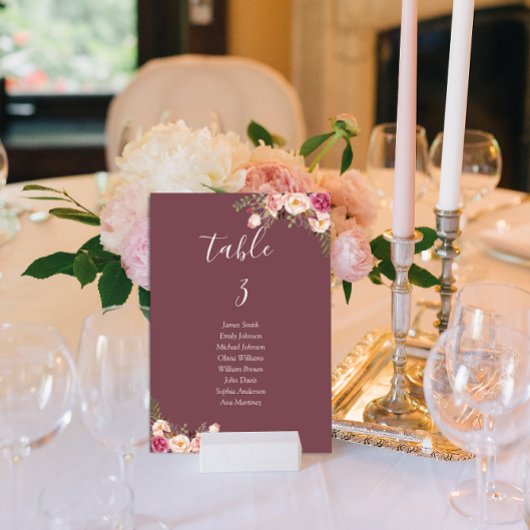 Minimale Blütenpink-Hochzeit Tischnummer