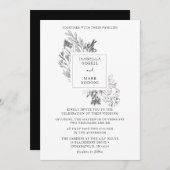 Minimale Blütenschwarz & Weiß Hochzeit Einladung (Vorne/Hinten)