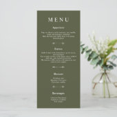 Minimale Bohemische Olive Green Wedding Menus Menükarte (Stehend Vorderseite)