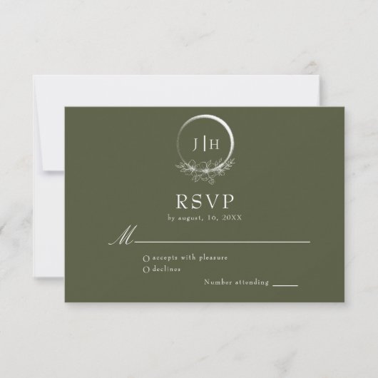 Minimale Bohemische Olive Green Wedding RSVP Card (Vorderseite)