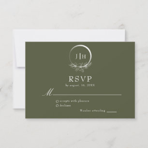 Minimale Bohemische Olive Green Wedding RSVP Card