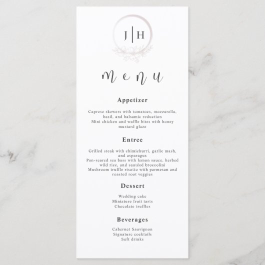 Minimale Bohemische Schwarz-Weiß-Hochzeitsmenüs Menükarte (Vorderseite)