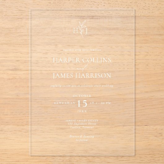 Minimale Boho Botanische Monographie Acryleinladungen (Vorderseite)