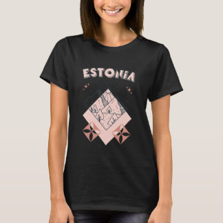 Minimale Boho-Reise-Linienkunst Estland Urlaub T-Shirt