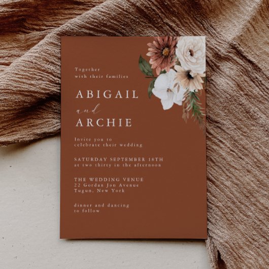 Minimale Boho-Terrakotta-Hochzeit Einladung