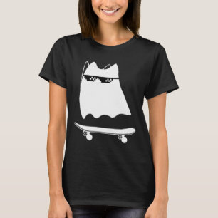 Minimale Boo-Katze Skateboardfahren Cooler Hallowe T-Shirt