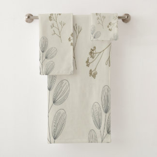 Minimale botanische Badematte mit Linienkunst Badhandtuch Set
