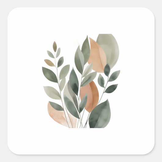 Minimale botanische Blattmuster Quadratischer Aufkleber (Vorderseite)