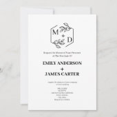 Minimale Botanische Foto-Monogramm-Hochzeit Einladung (Vorderseite)