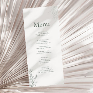 Minimale Botanische Hochzeitskarte in Salbeigrün Menükarte