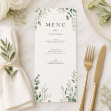 Minimale botanische Hochzeitsmenü-Details in Salbe