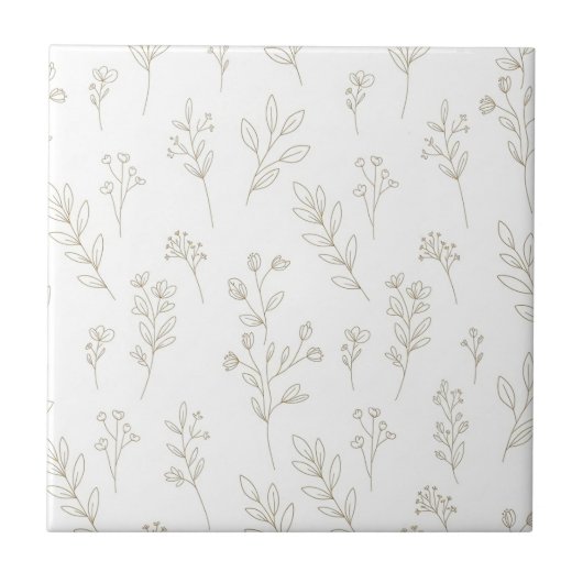 Minimale botanische Line-Art-Muster (10) Fliese (Vorderseite)