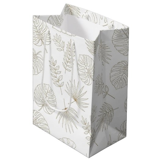 Minimale botanische Line-Art-Muster (5) Mittlere Geschenktüte (Vorderseite Schrägansicht)