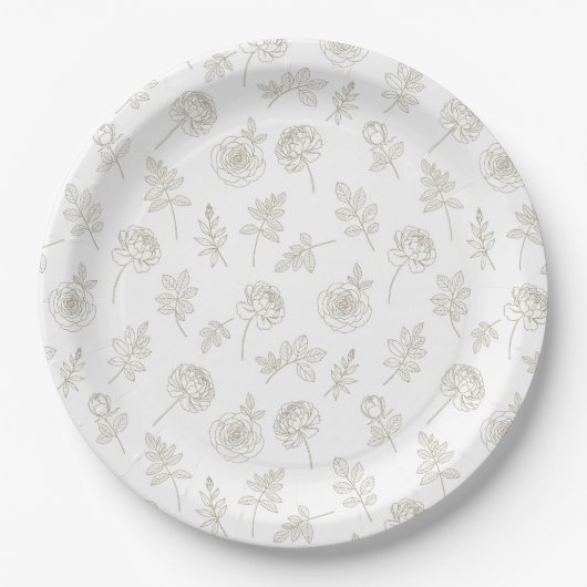 Minimale botanische Line-Art-Muster (8) Pappteller (Vorderseite)