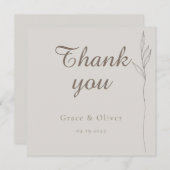Minimale Botanische Linie Art Hochzeit Danke Karte (Vorne/Hinten)