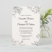 Minimale Botanische Linie Art Hochzeit Einladung (Stehend Vorderseite)