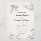 Minimale Botanische Linie Art Hochzeit Einladung (Vorne/Hinten)