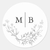 Minimale botanische Mit Monogramm Hochzeit Runder Aufkleber (Vorderseite)