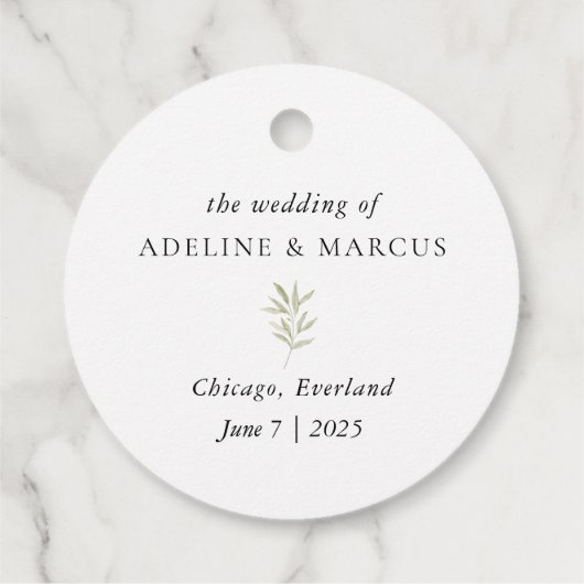 Minimale Botanische Monogramm-Gastgeschenk Hochzei Geschenkanhänger (Rückseite)