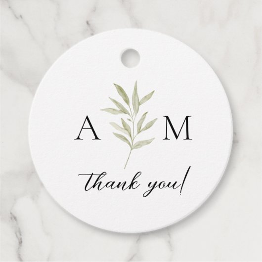 Minimale Botanische Monogramm-Gastgeschenk Hochzei Geschenkanhänger (Vorderseite)