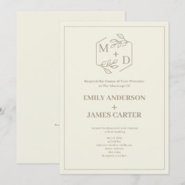 Minimale botanische Monogramm-Hochzeit Vintage-Elf Einladung