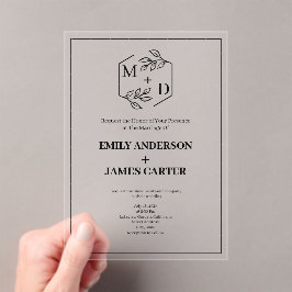 Minimale botanische Monogramm-Hochzeitsumrandung Acryleinladungen