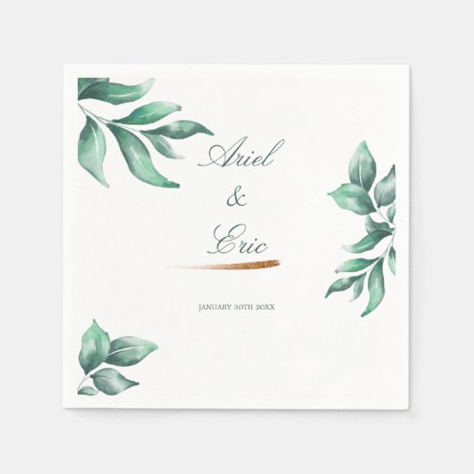 Minimale botanische Vegetation und Script Wedding Serviette (Vorderseite)