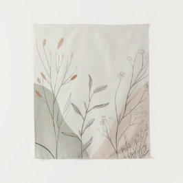 Minimale botanische Wanduhr – Abstrakte Wildblume Wandteppich