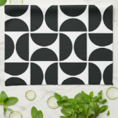 Minimale Bowls des Mitteljahrhunderts Schwarz-weiß Geschirrtuch (Gefaltet)