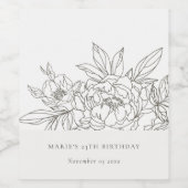 Minimale braune Blütenskizze jeden Geburtstag Weinetikett (Einzelnes Label)