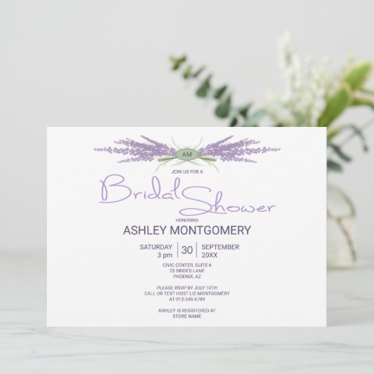 Minimale Brautparty Herb Lavender Blume Bündel Einladung (Stehend Vorderseite)