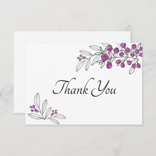 Minimale Brautparty Lila Berries Blätter Dankeskarte (Vorne/Hinten)