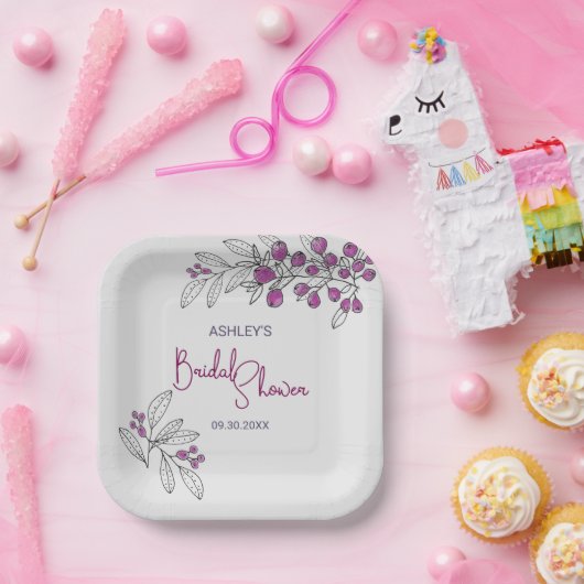 Minimale Brautparty Lila Berries Blätter Pappteller (Party)