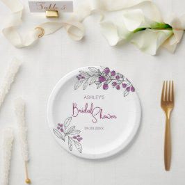 Minimale Brautparty Lila Berries Blätter Pappteller