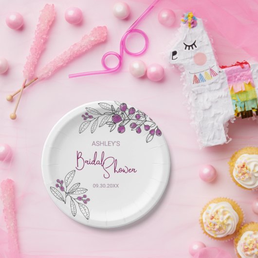 Minimale Brautparty Lila Berries Blätter Pappteller (Party)