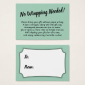 Minimale Bridal No Wrap Dusche Grüne Geschenkkarte (Vorne & Hinten)