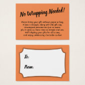 Minimale Bridal No Wrap Shower Orange Geschenkkart (Vorne & Hinten)