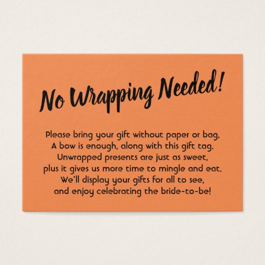 Minimale Bridal No Wrap Shower Orange Geschenkkart (Vorderseite)
