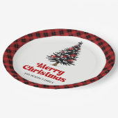 Minimale Büffel-Karo-Baum-Weihnachts-Papierplatten Pappteller (Schrägansicht)