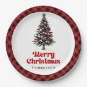 Minimale Büffel-Karo-Baum-Weihnachts-Papierplatten Pappteller (Vorderseite)