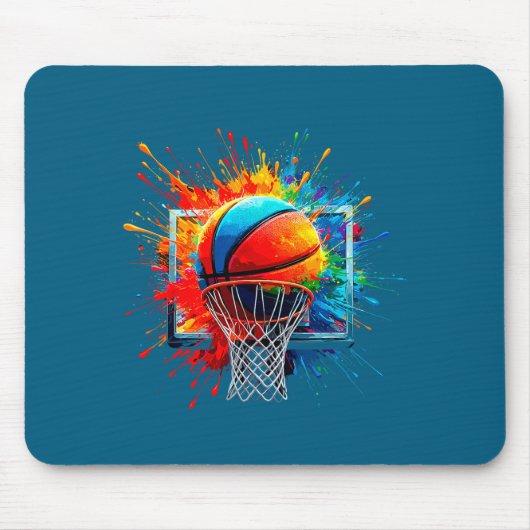 Minimale bunte Farbspritzer Basketball Mousepad (Vorne)