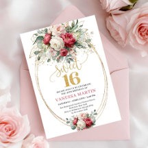 Minimale Burgunder-Weißgold-Sweet-Sixteen-Einladun