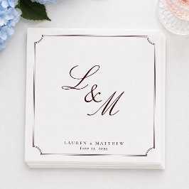 Minimale burgunderrote Monogramm-Hochzeitsserviett Serviette