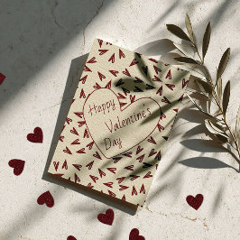 Minimale Burgunderrote und cremefarbene Herzen zum Feiertagskarte