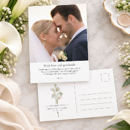Minimale Calla-Lilien-Hochzeitsfoto-Dankeschön Postkarte
